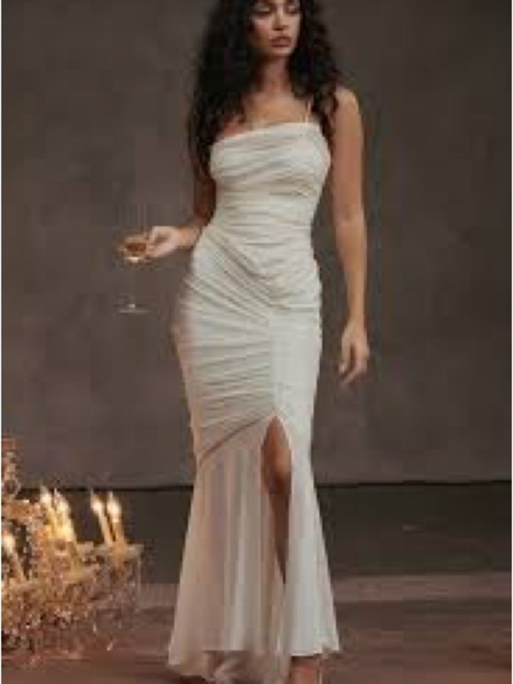 Elegant Cream Ruched Strapless Evening Gown pearla goddess dress medium bridal